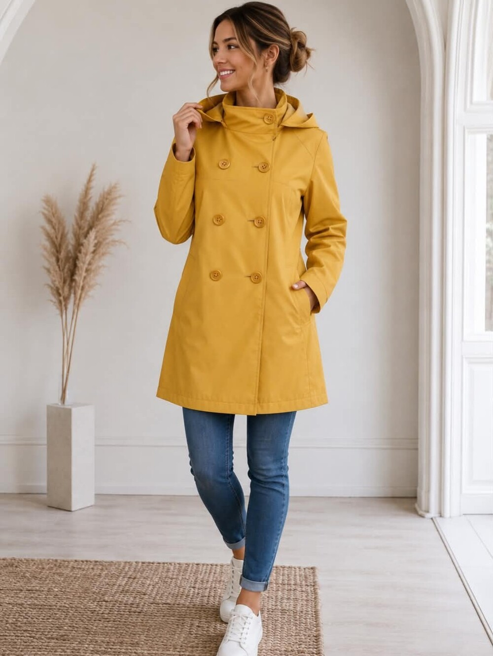 Jessica Simpson Mustard Hooded Double-Breasted Trench Coat S